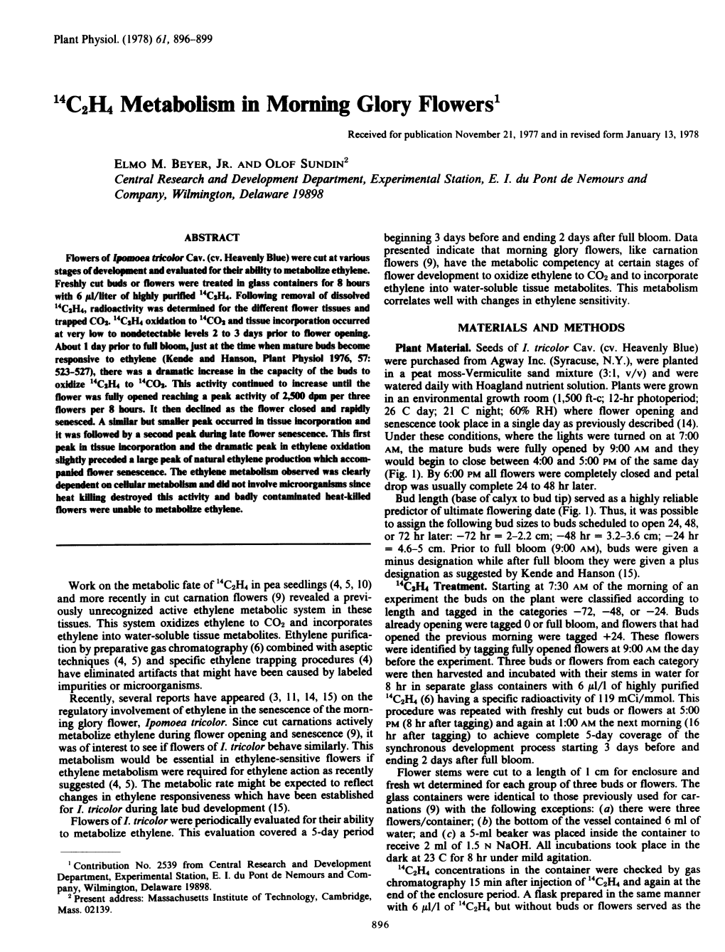 14C2H4 Metabolism in Morning Glory Flowers' Received for Publication November 21, 1977 and in Revised Form January 13, 1978
