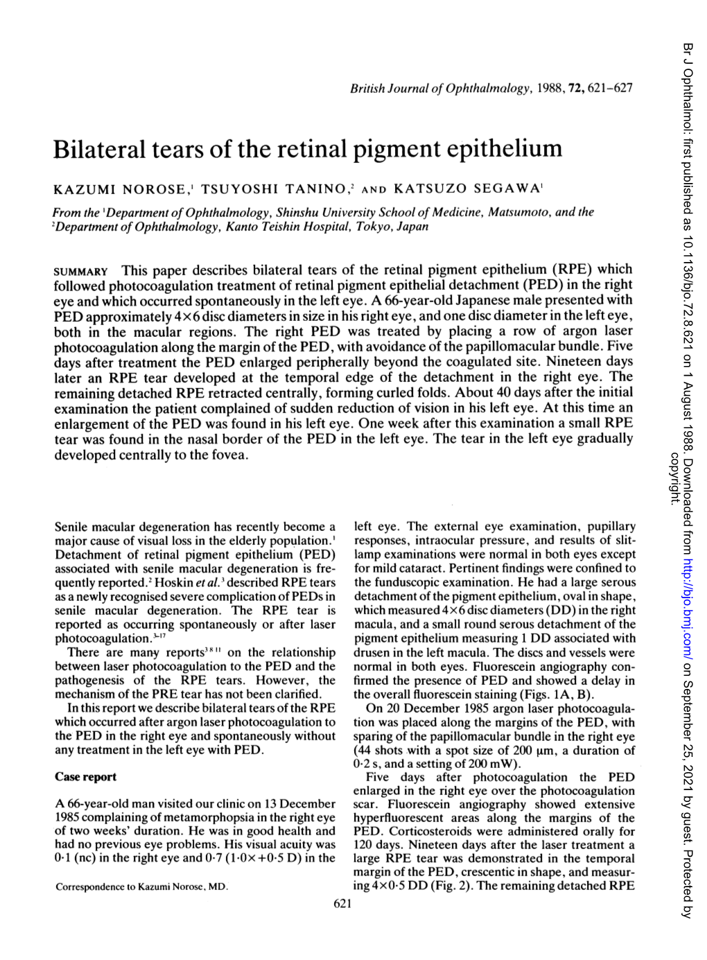 Bilateral Tears of the Retinal Pigment Epithelium
