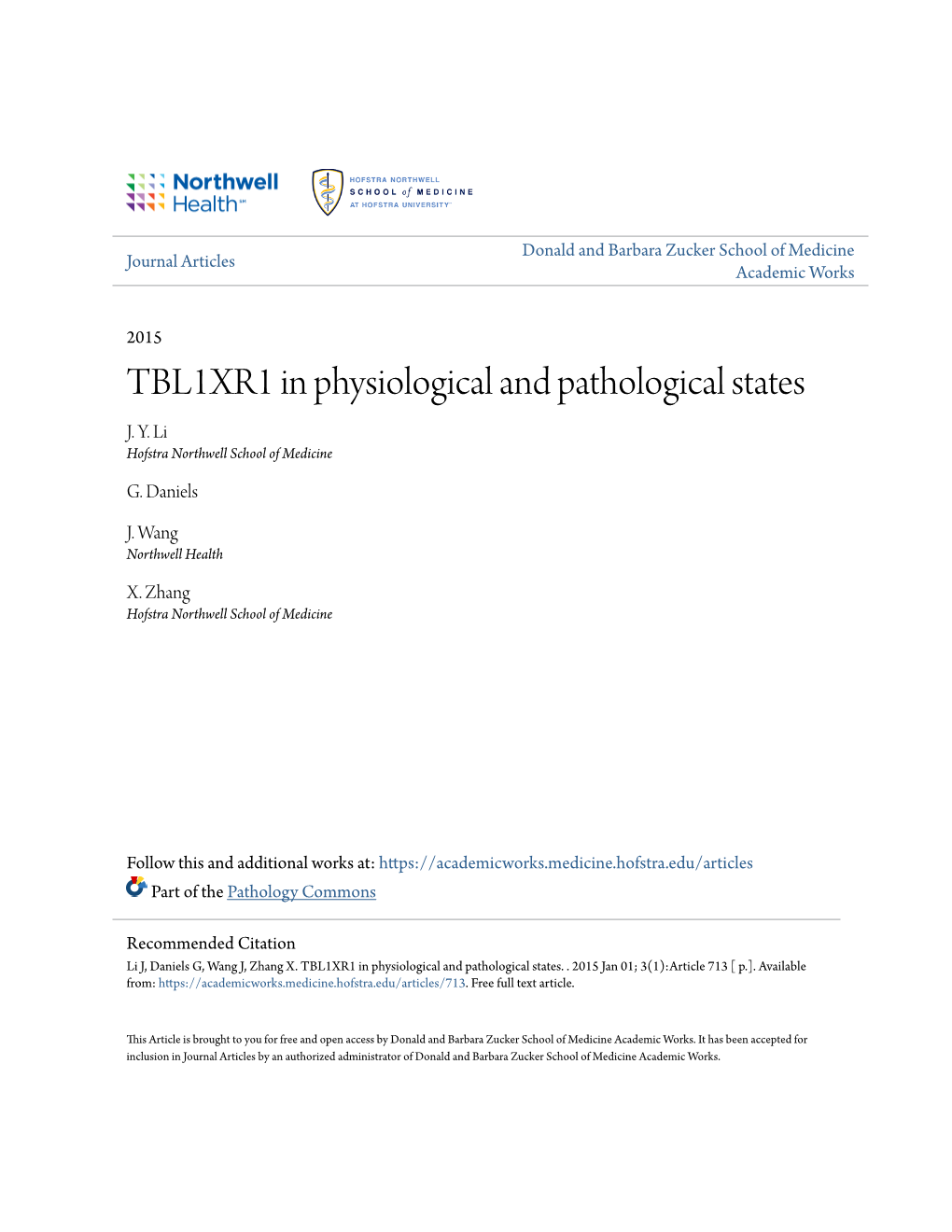 TBL1XR1 in Physiological and Pathological States J