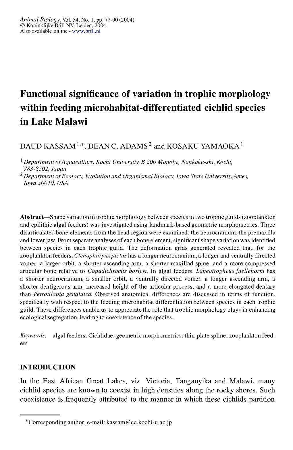 Functional Significance of Variation in Trophic Morphology Within