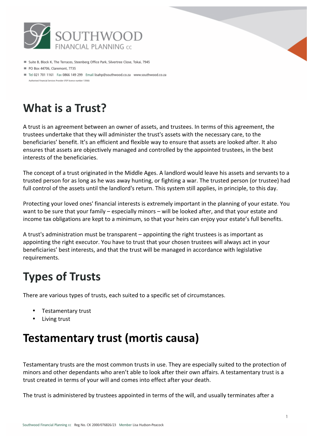 Types of Trusts Testamentary Trust