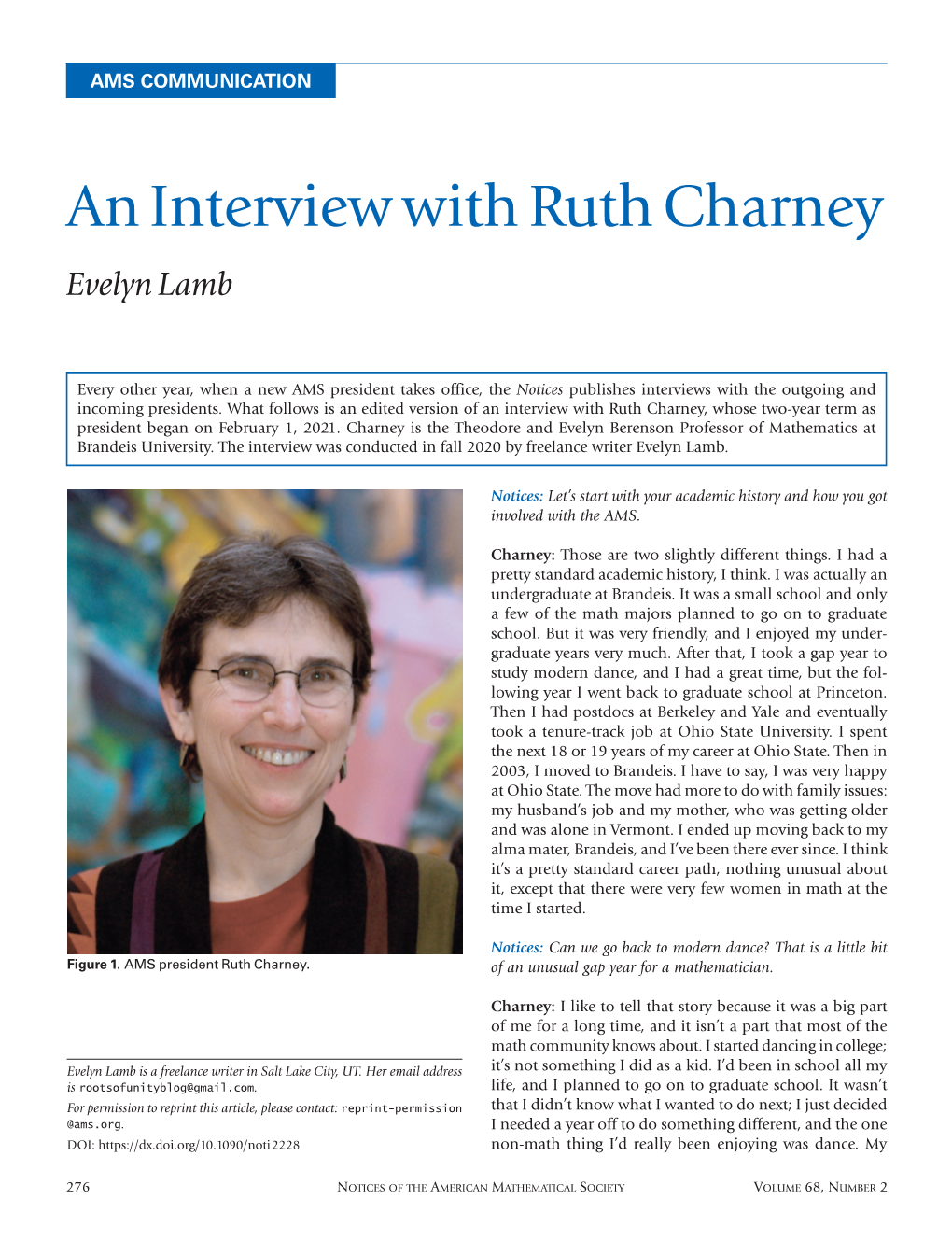 An Interview with Ruth Charney Evelyn Lamb