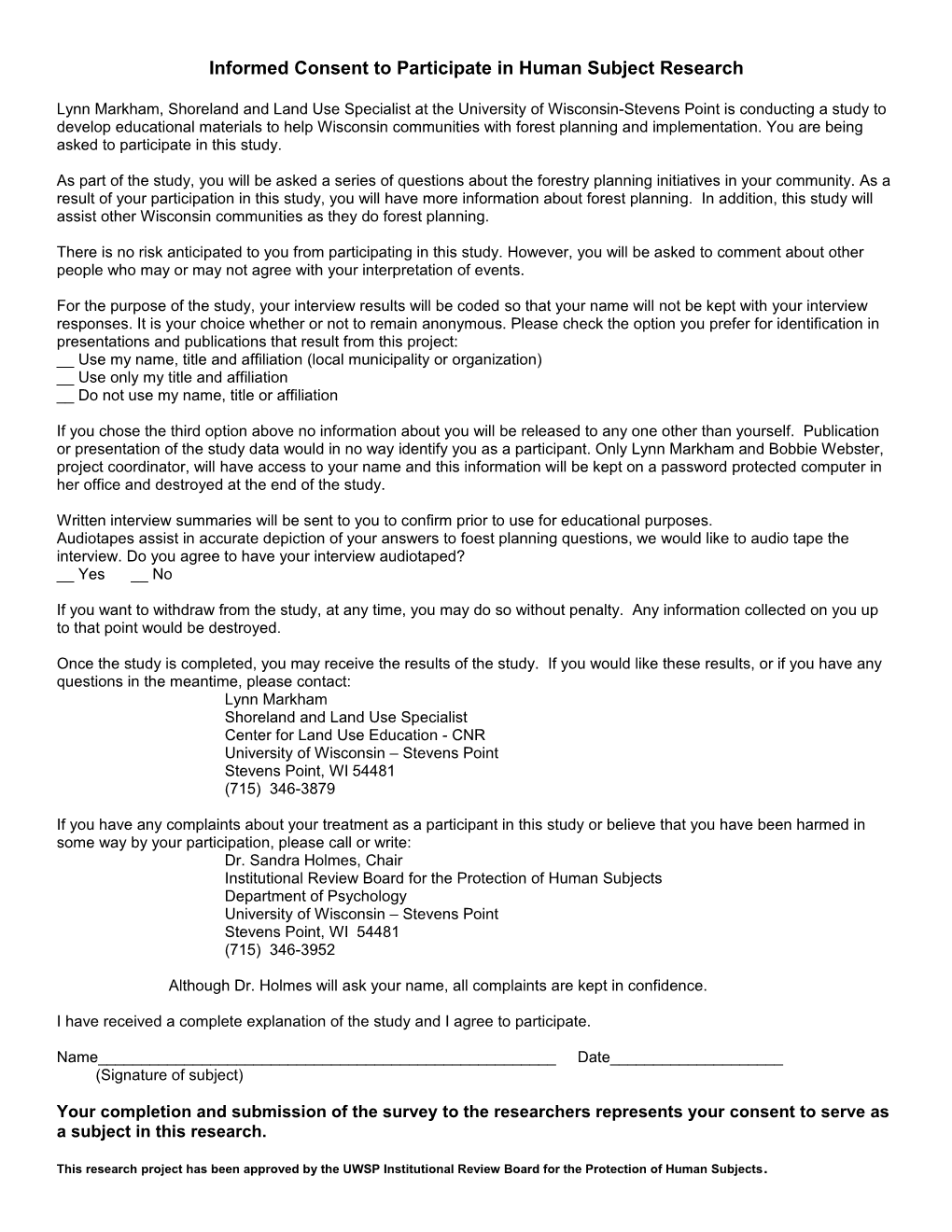 Instructions for INFORMED CONSENT FORM