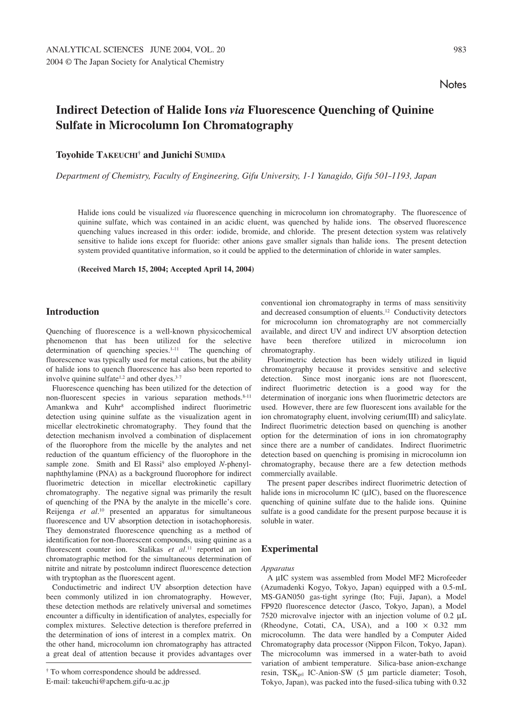 Indirect Detection of Halide Ions Via Fluorescence Quenching of Quinine Sulfate in Microcolumn Ion Chromatography