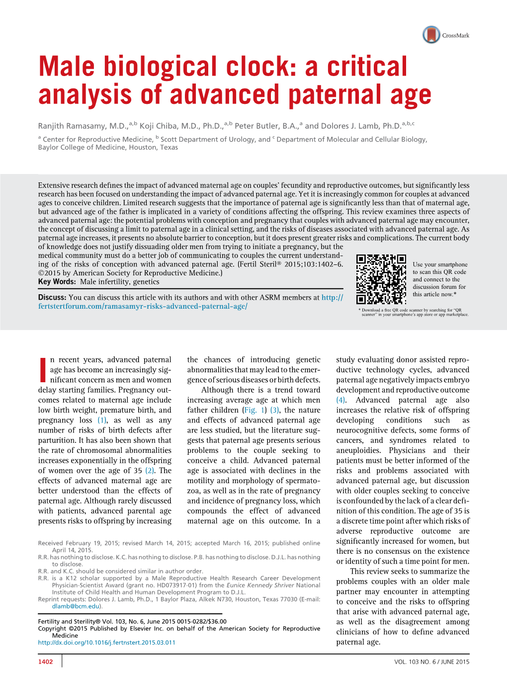 Male Biological Clock: a Critical Analysis of Advanced Paternal Age