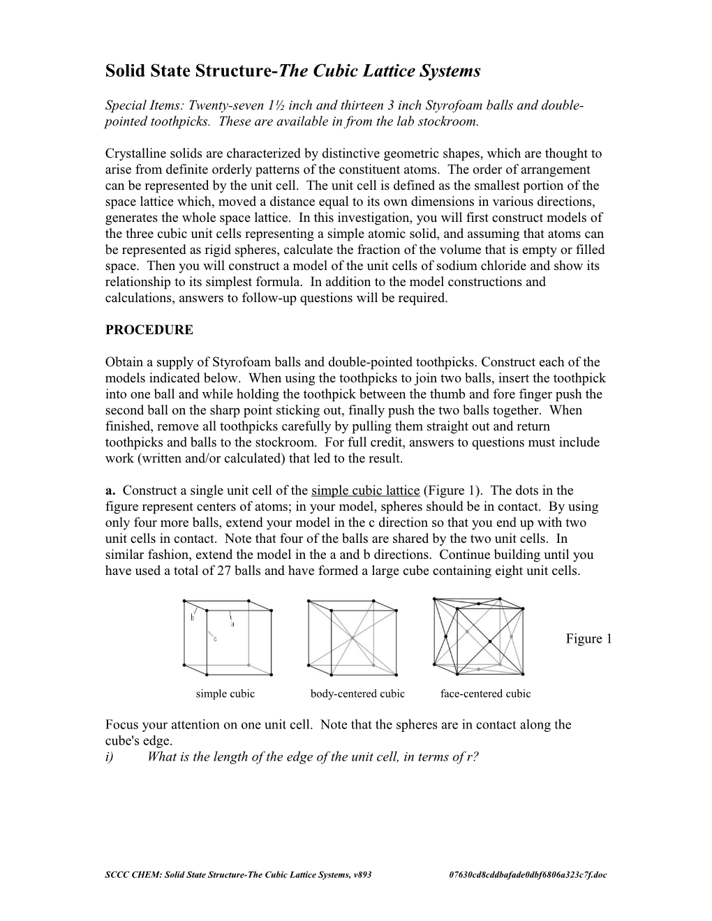 Solid State Structure-The Cubic Lattice Systems