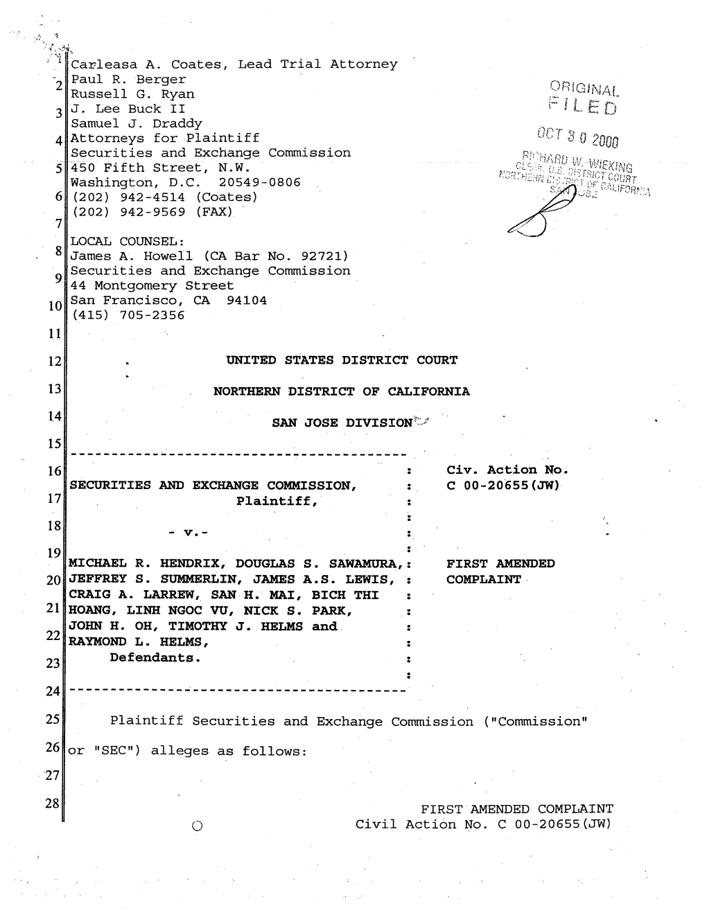 FIRST AMENDED COMPLAINT Civil Action No