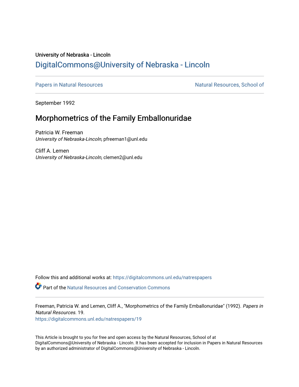 Morphometrics of the Family Emballonuridae