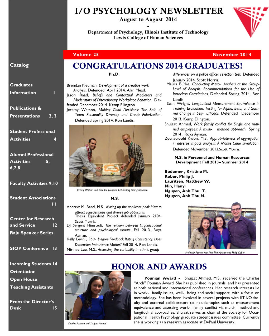 I/O PSYCHOLOGY NEWSLETTER August to August 2014 - Department of Psychology, Illinois Institute of Technology Lewis College of Human Sciences