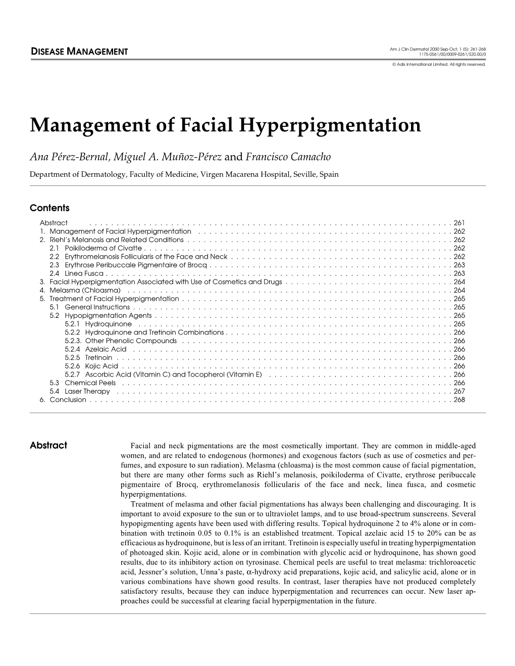 Management of Facial Hyperpigmentation