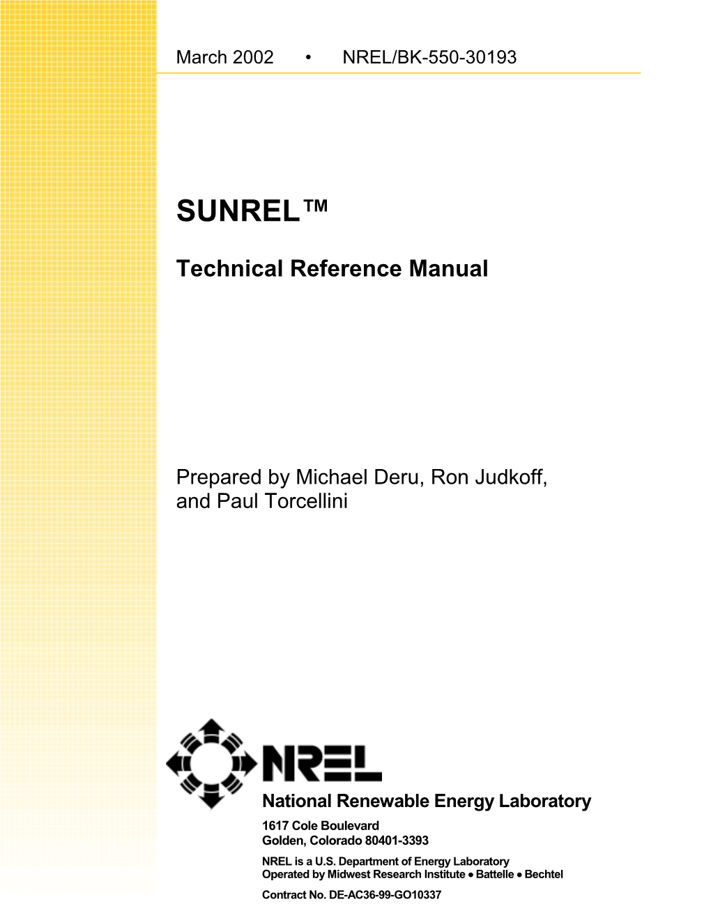 SUNREL (TM) Technical Reference Manual