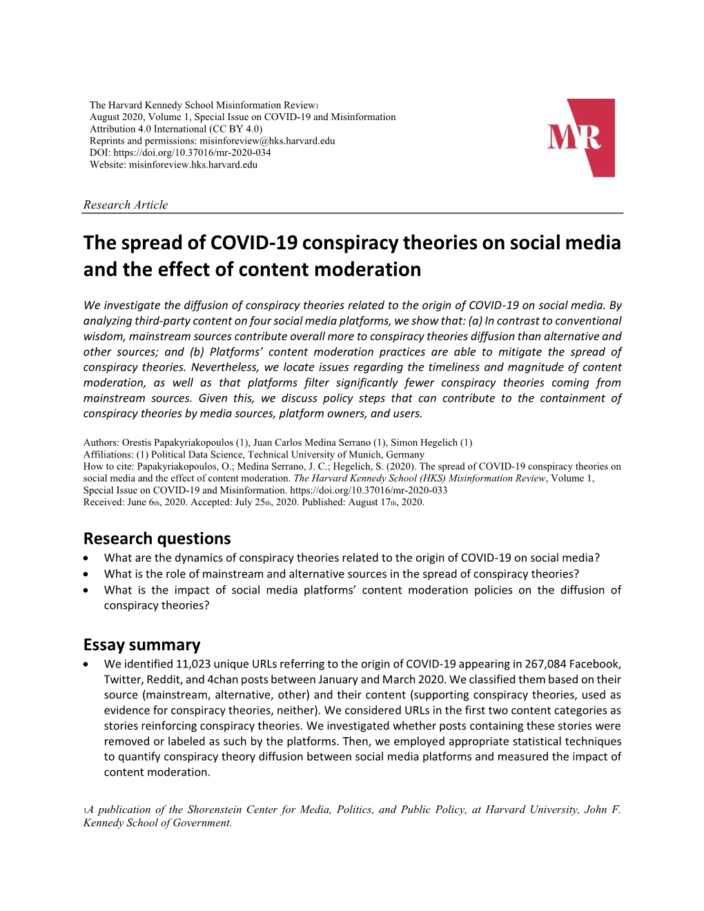 The Spread of COVID-19 Conspiracy Theories on Social Media and the Effect of Content Moderation