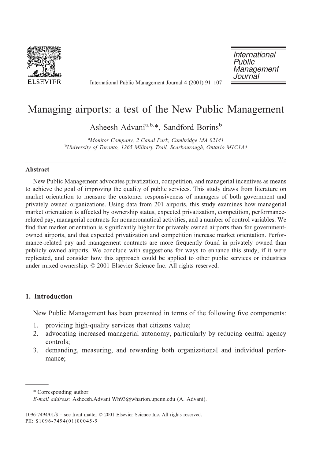 Managing Airports: a Test of the New Public Management