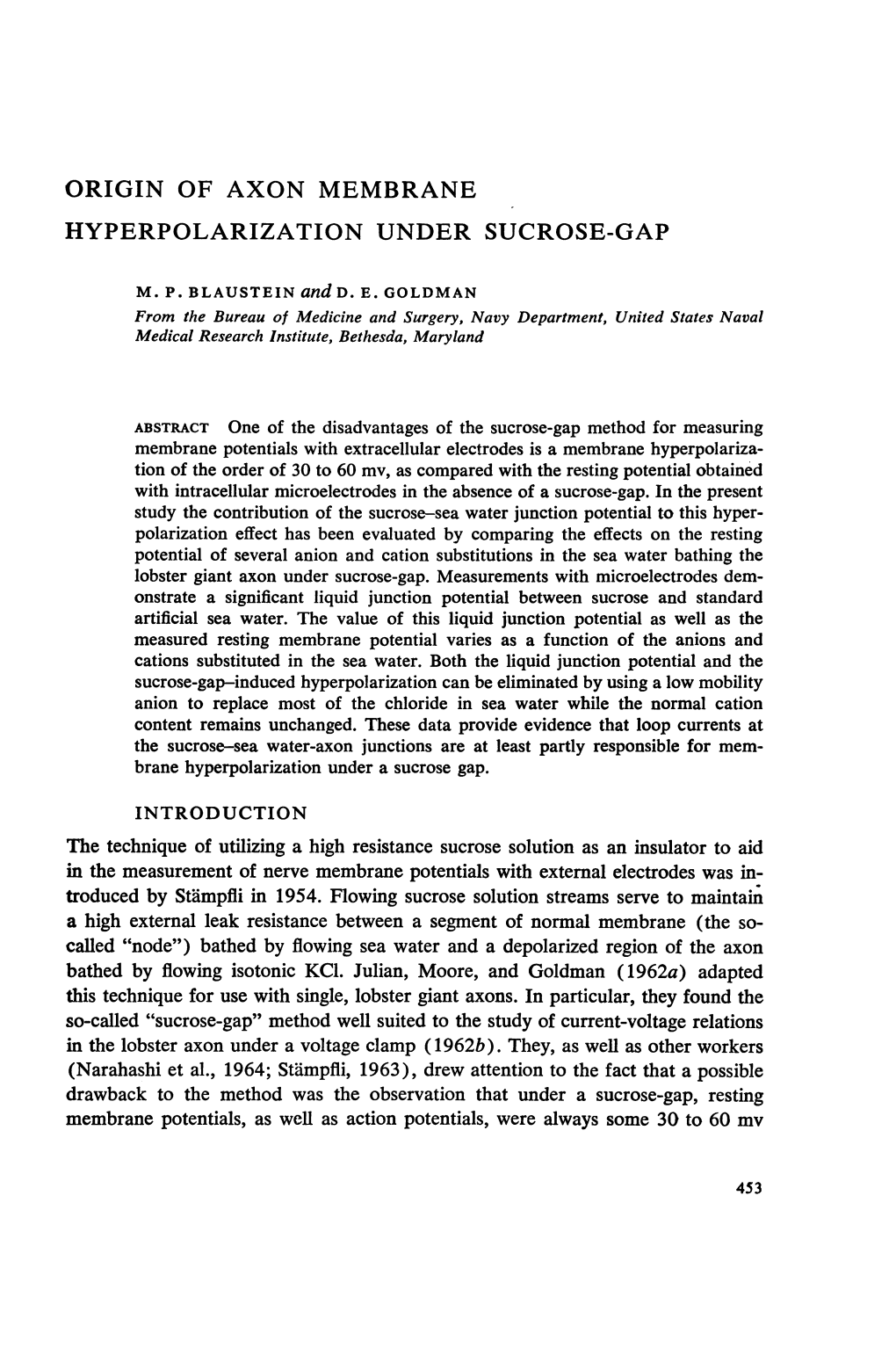 Hyperpolarization Under Sucrose-Gap