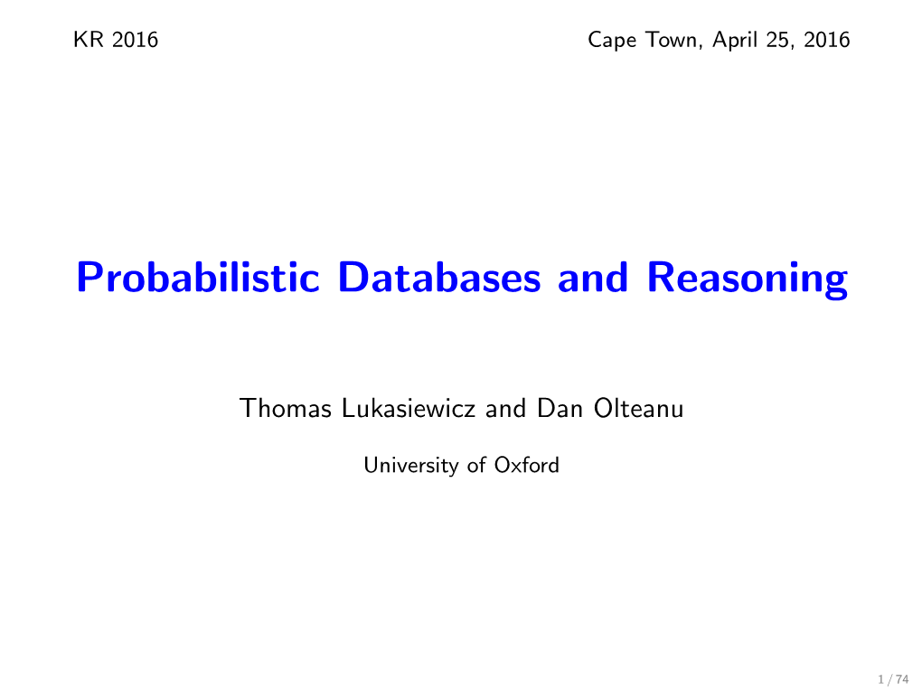 Probabilistic Databases and Reasoning