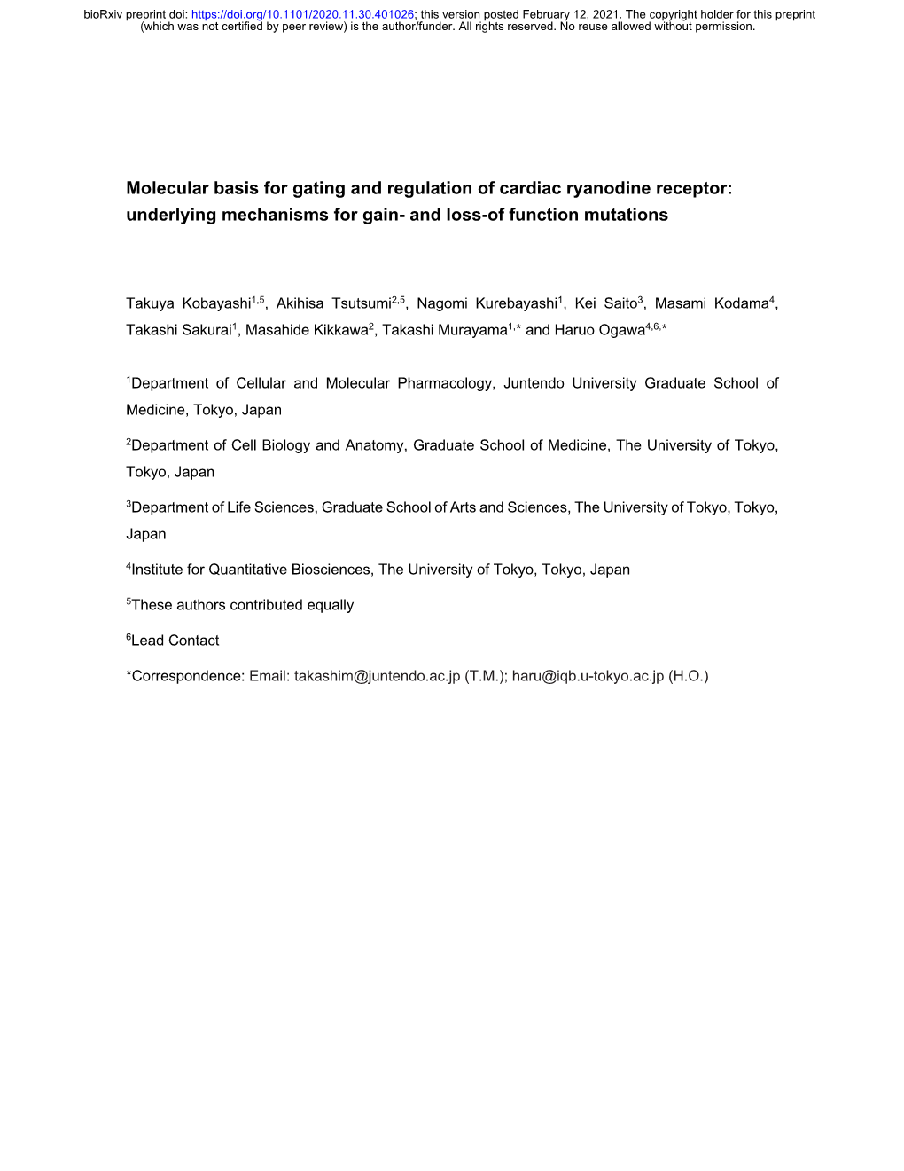 Molecular Basis for Gating and Regulation of Cardiac Ryanodine Receptor: Underlying Mechanisms for Gain- and Loss-Of Function Mutations