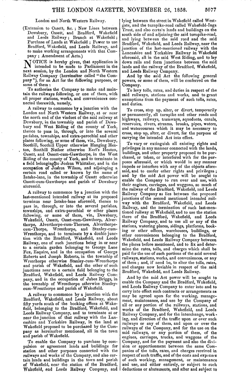 The London Gazette, November 26, 1858. 5077