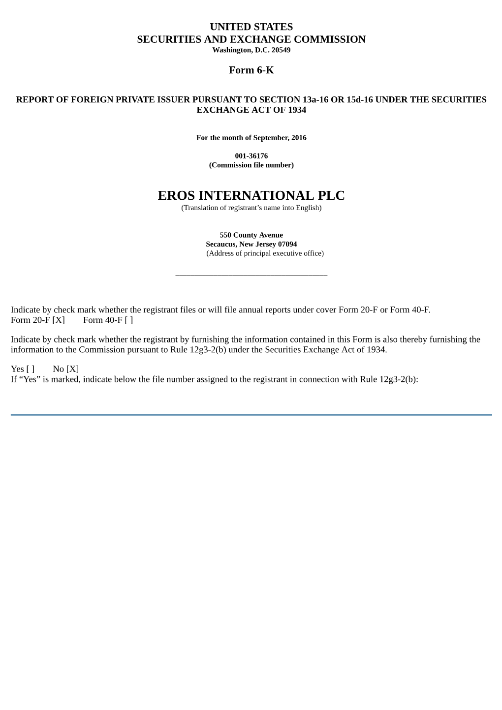 EROS INTERNATIONAL PLC (Translation of Registrant’S Name Into English)