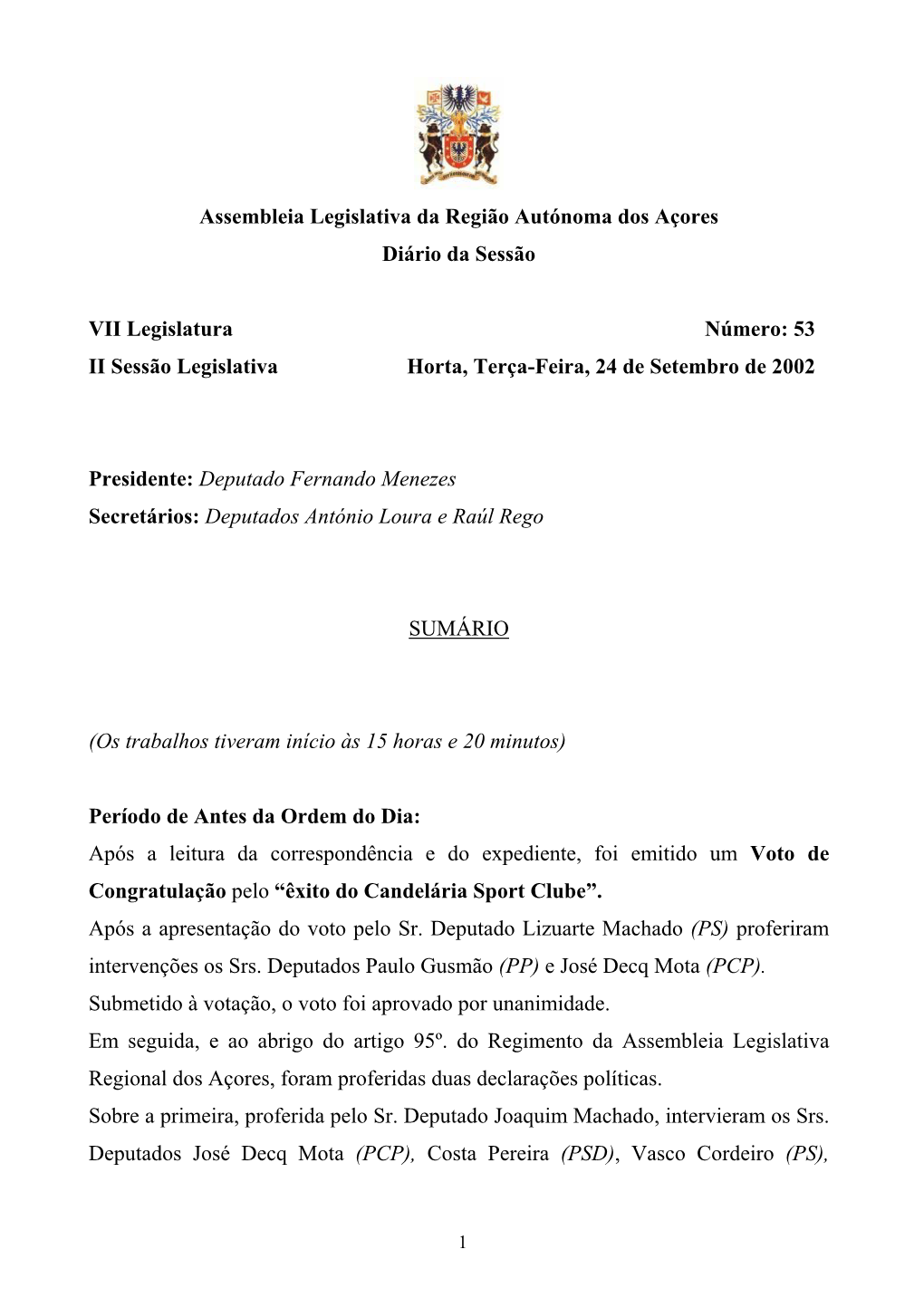 Assembleia Legislativa Da Região Autónoma Dos Açores Diário Da Sessão