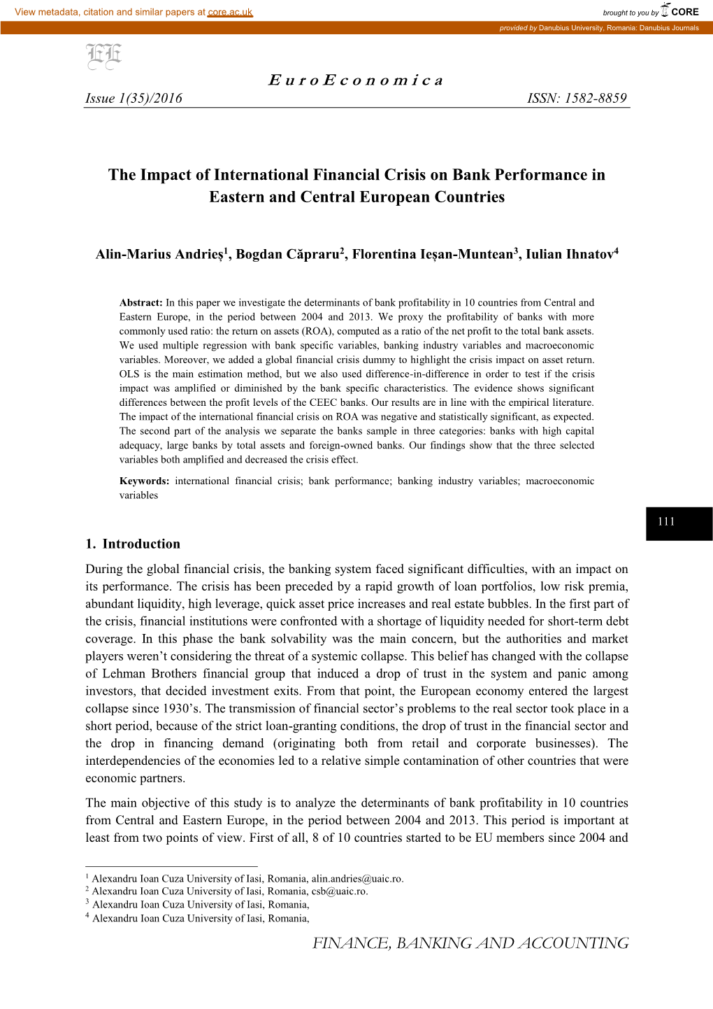 Euroeconomica Issue 1(35)/2016 ISSN: 1582-8859