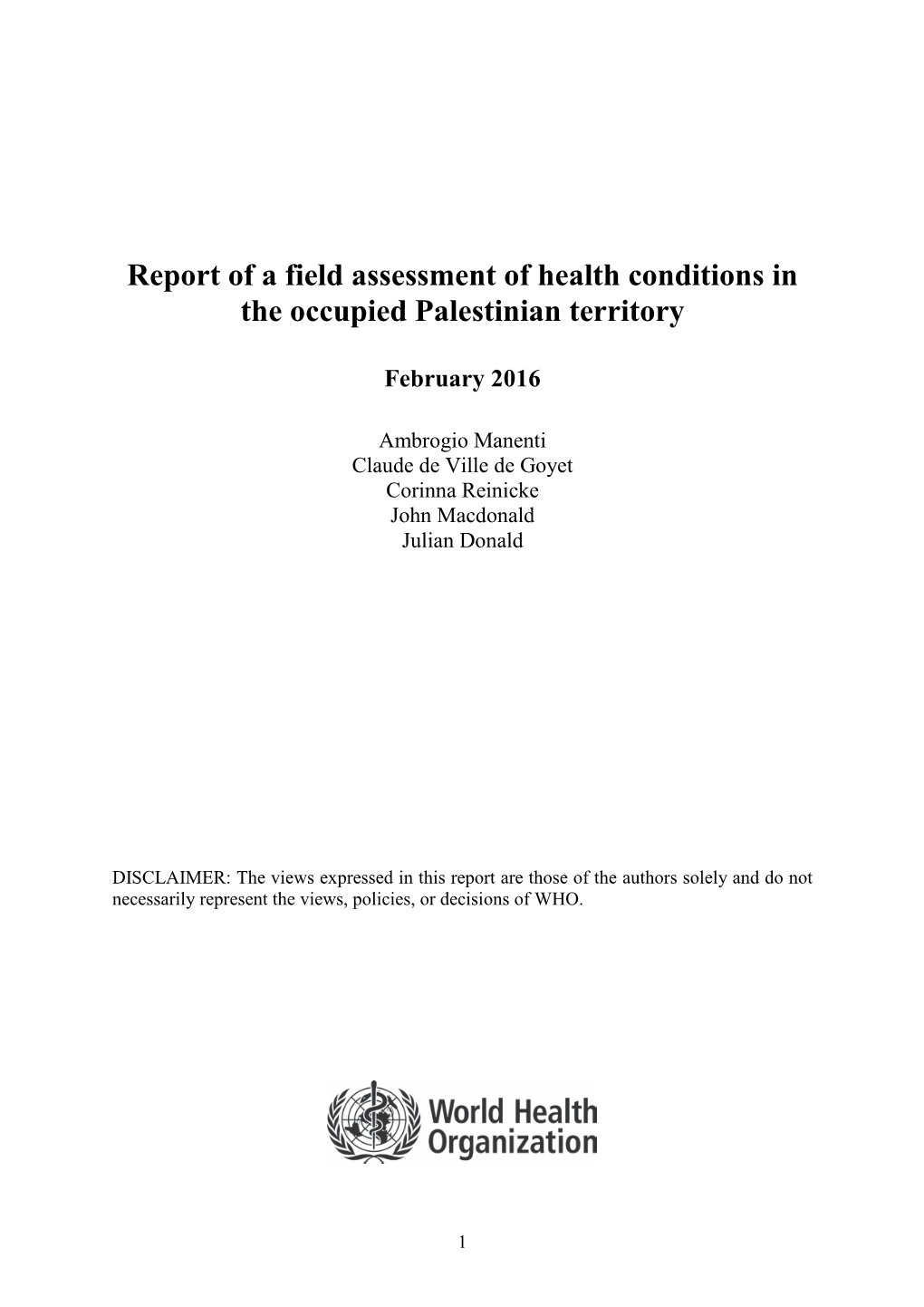 Health Conditions in the Occupied Palestinian Territory