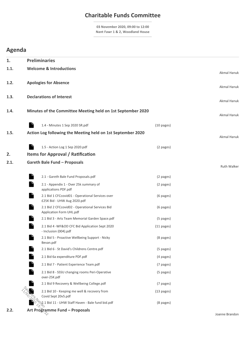 Charitable Funds Committee Agenda