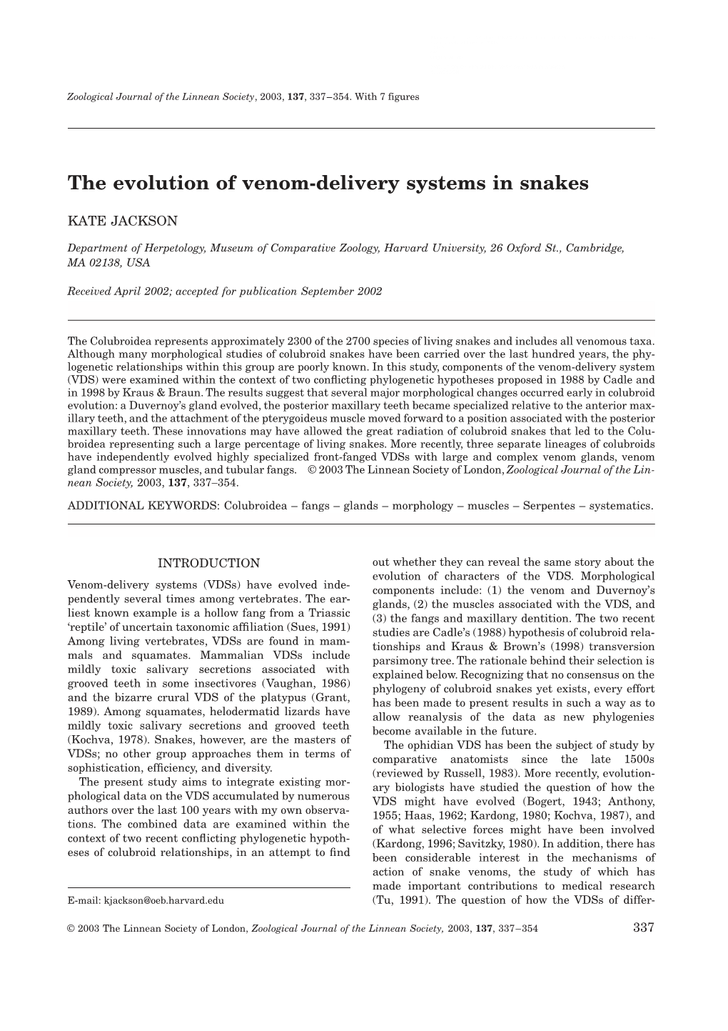 The Evolution of Venom-Delivery Systems in Snakes