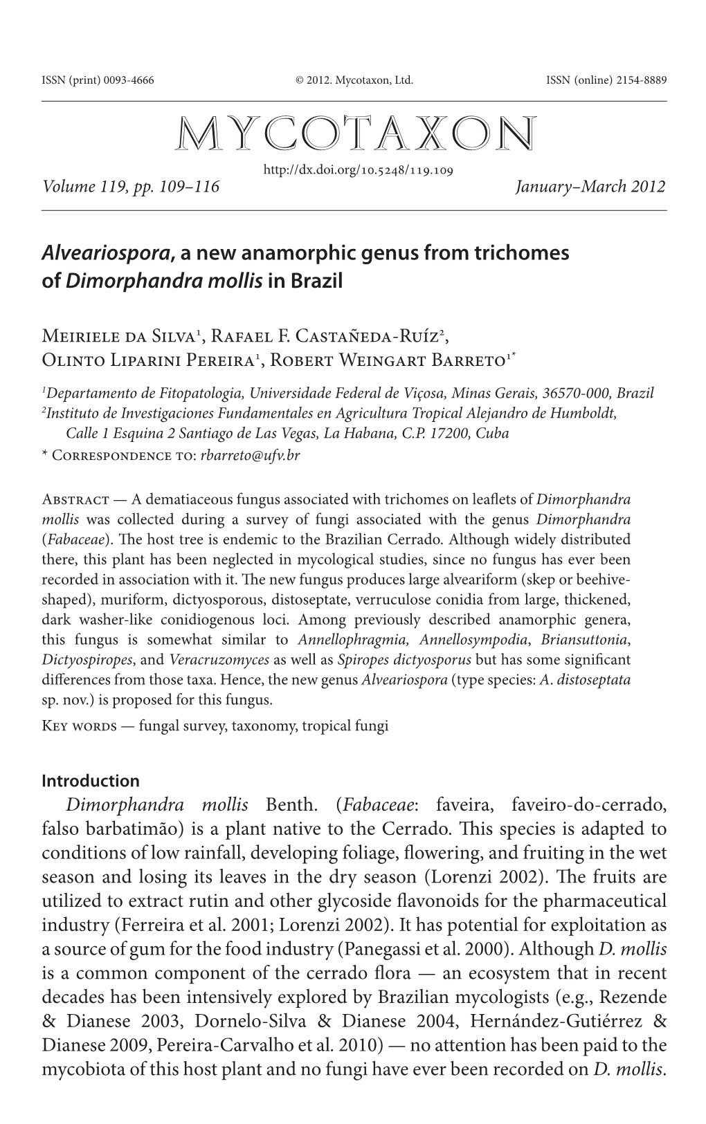 A New Anamorphic Genus from Trichomes of <I>Dimorphandra</I>