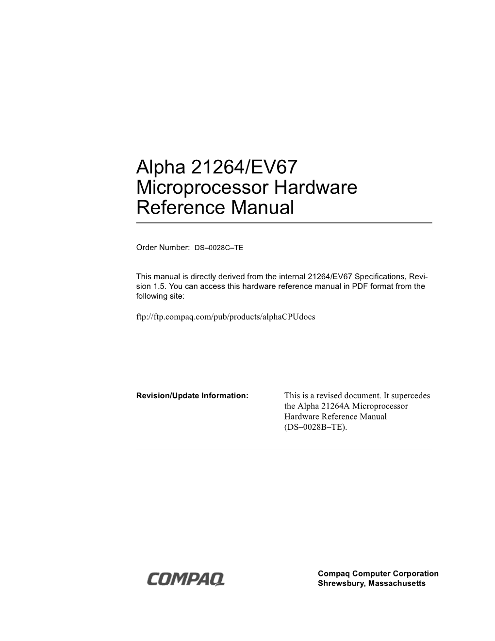 Alpha 21264/EV67 Microprocessor Hardware Reference Manual [Pdf]