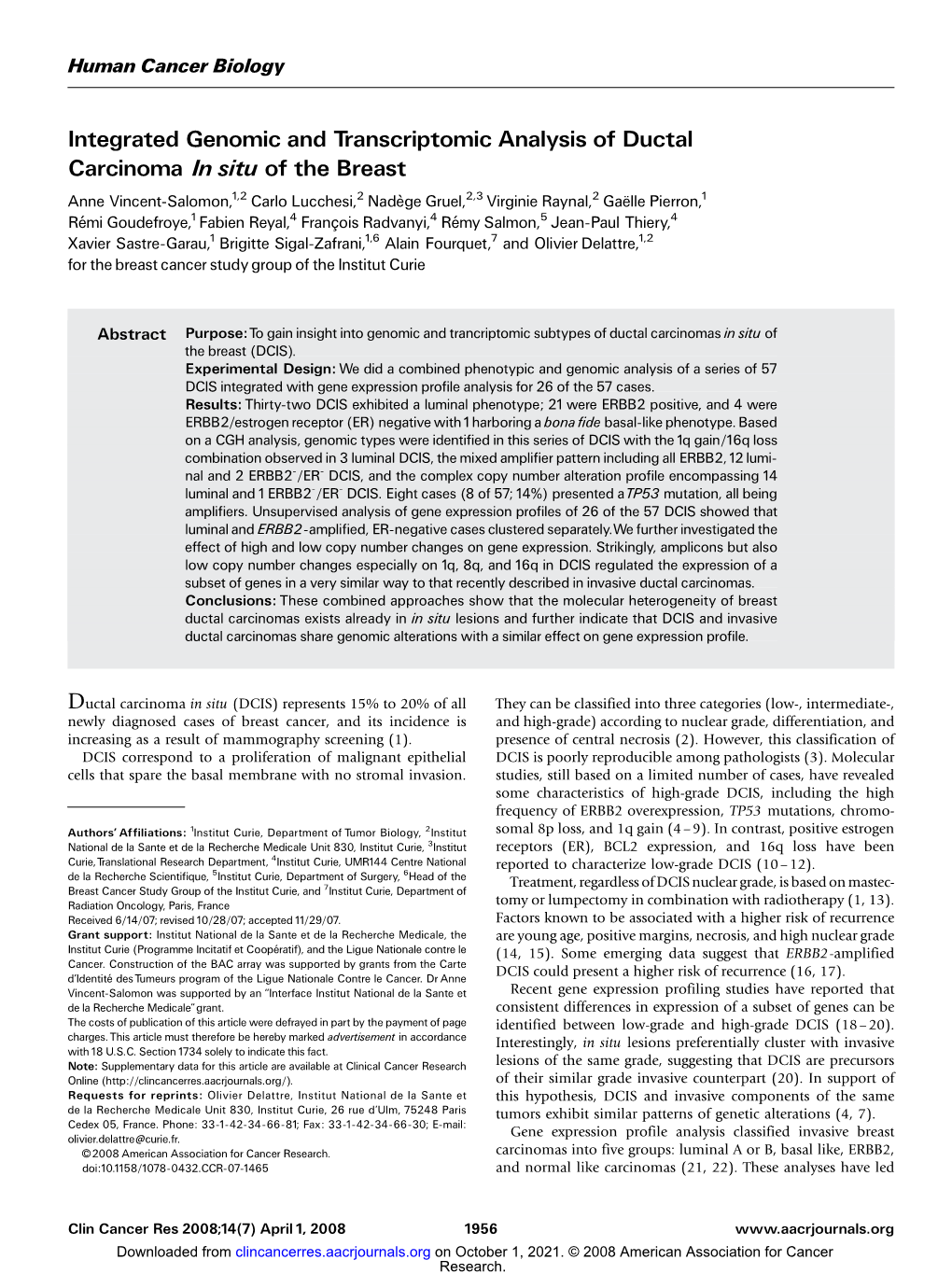 Integrated Genomic and Transcriptomic Analysis of Ductal