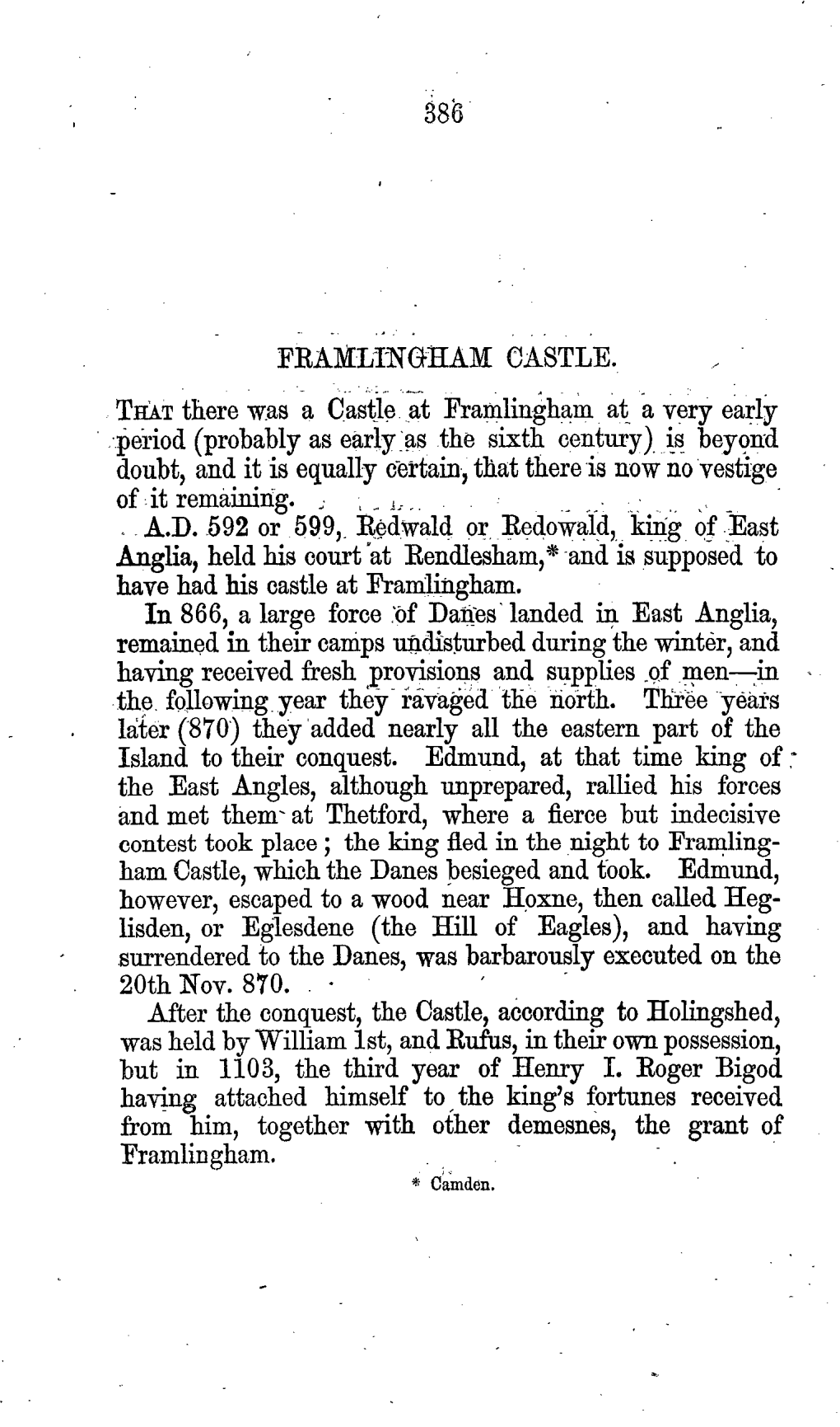 386 FRAMLINGHAM CASTLE. THAT There Was a Castle at Franilinghamat a Very Early Lie-Hod(Probablyas Early:As the Sixth Century)
