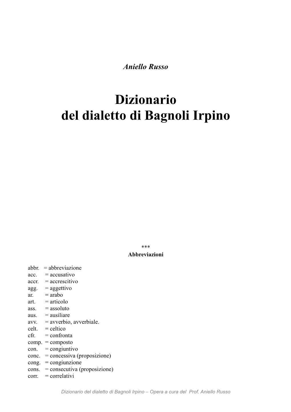 Dizionario Del Dialetto Di Bagnoli Irpino