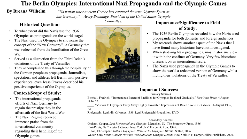 International Nazi Propaganda and the Olympic Games