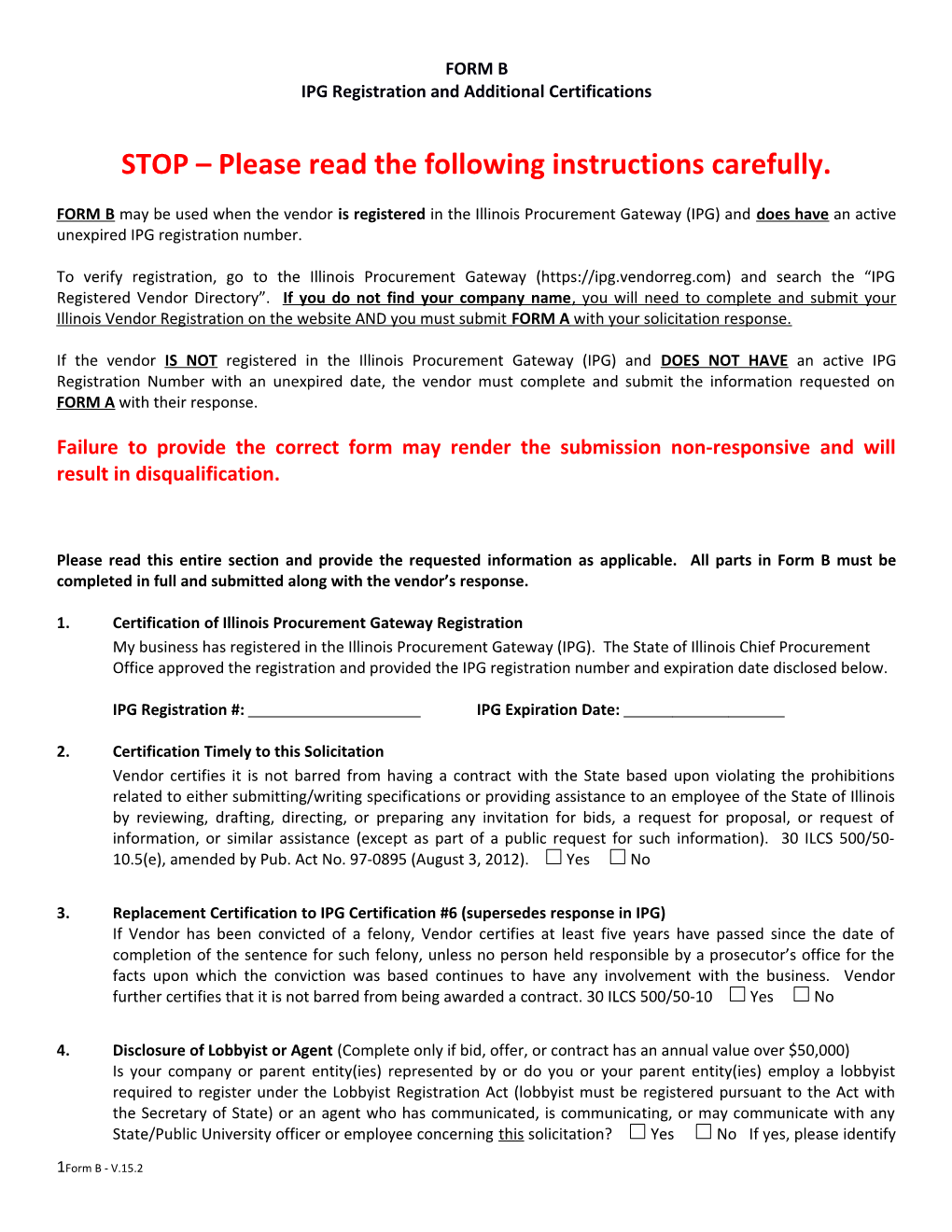 IPG Registration And Additional Certifications Form B