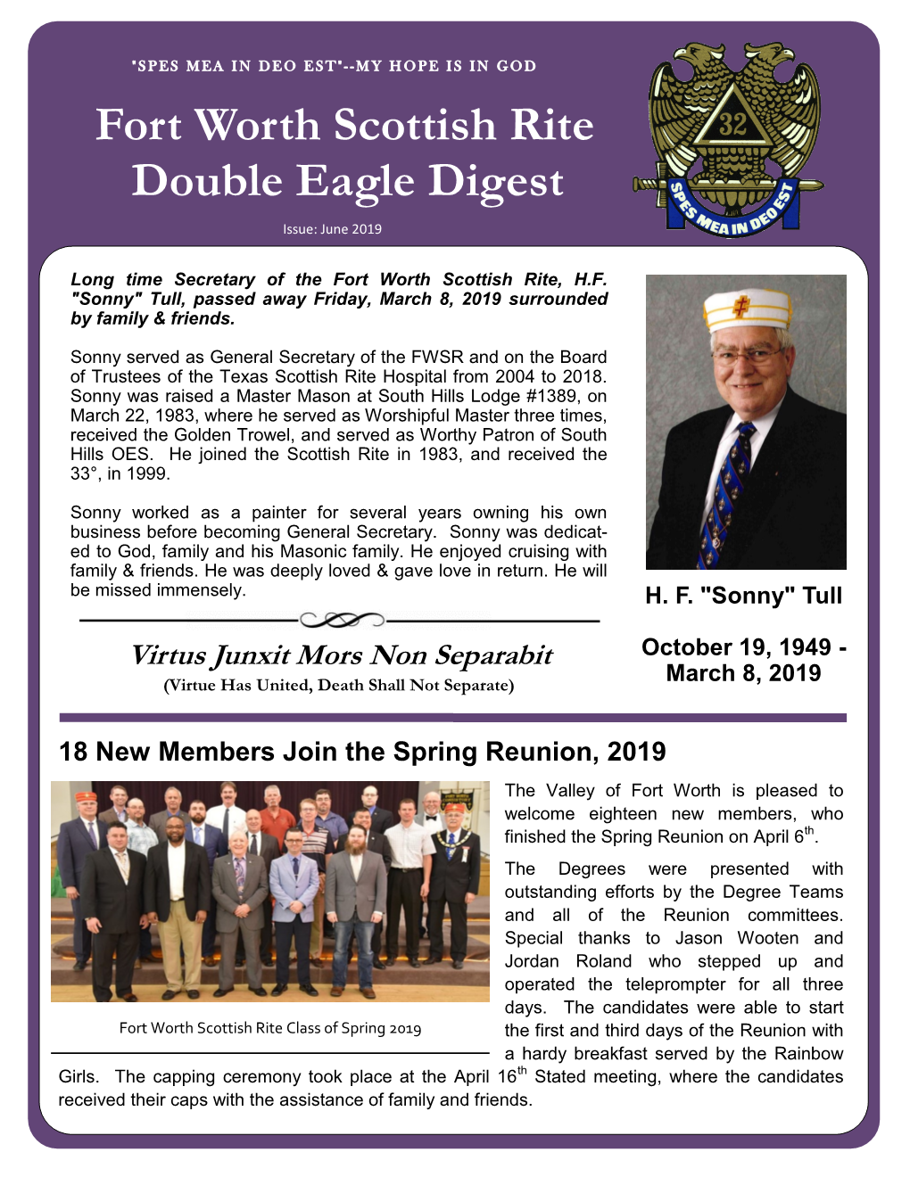 Fort Worth Scottish Rite Double Eagle Digest Issue: June 2019