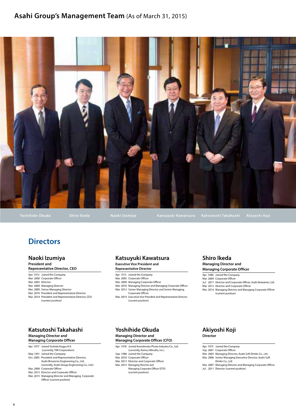 Directors Asahi Group's Management Team