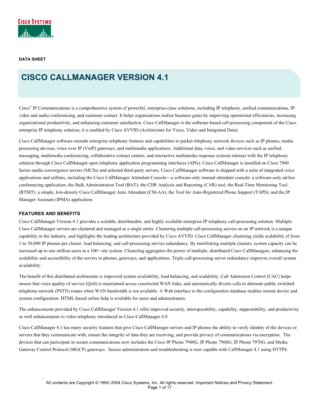 Cisco Callmanager Version 4.1