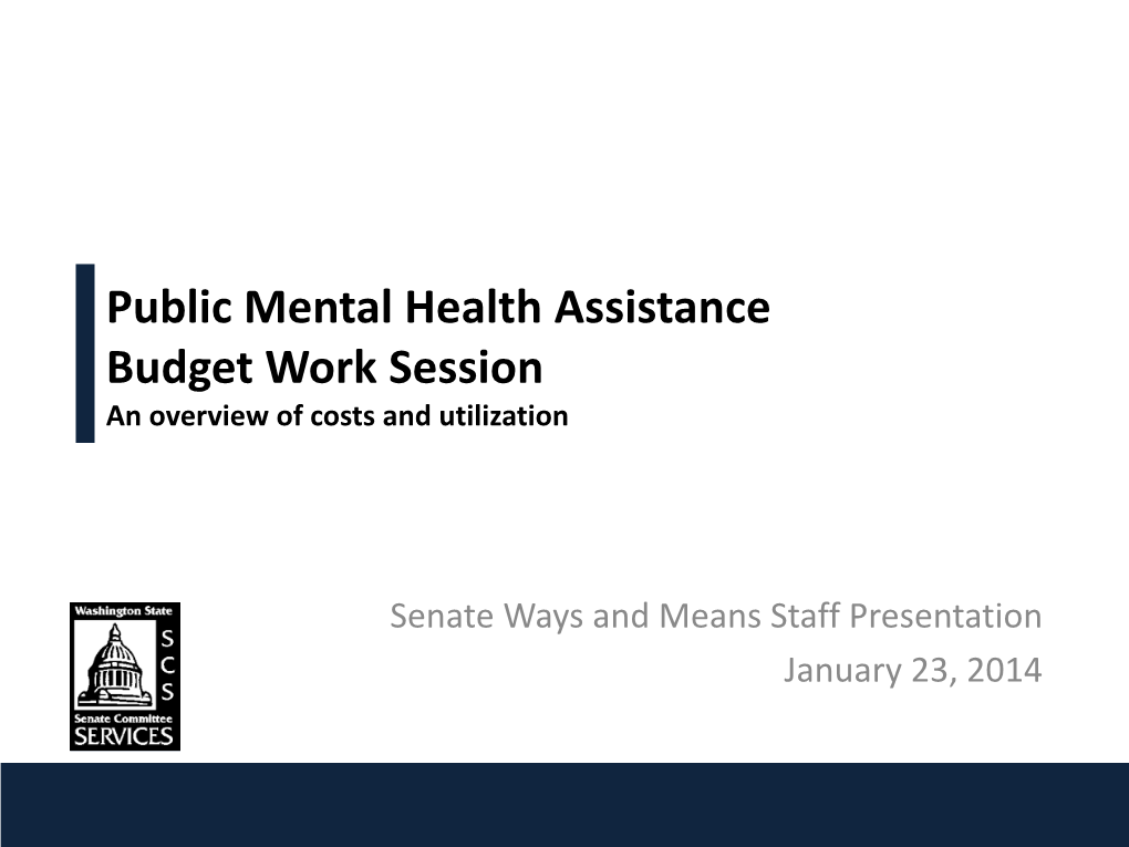 Public Mental Health Assistance Budget Work Session an Overview of Costs and Utilization