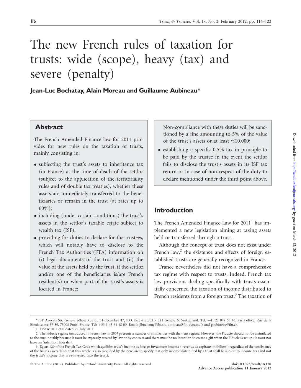 The New French Rules of Taxation for Trusts: Wide (Scope), Heavy (Tax) and Severe (Penalty)