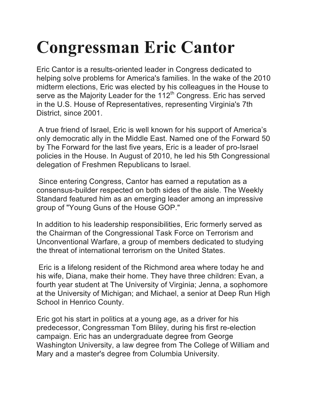 Congressman Eric Cantor