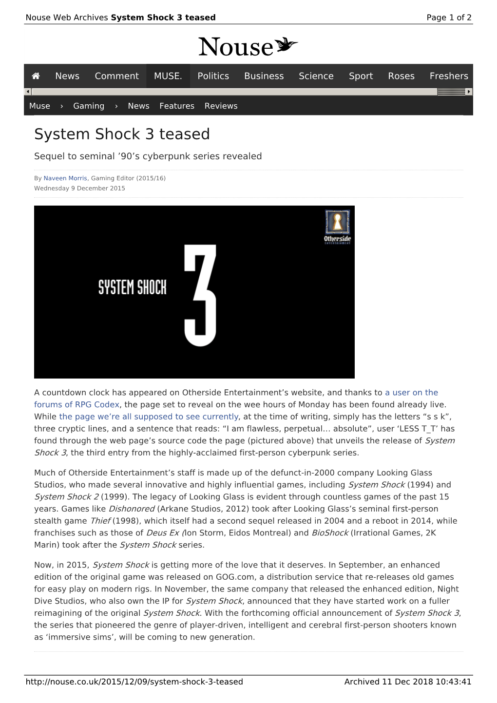 System Shock 3 Teased | Nouse