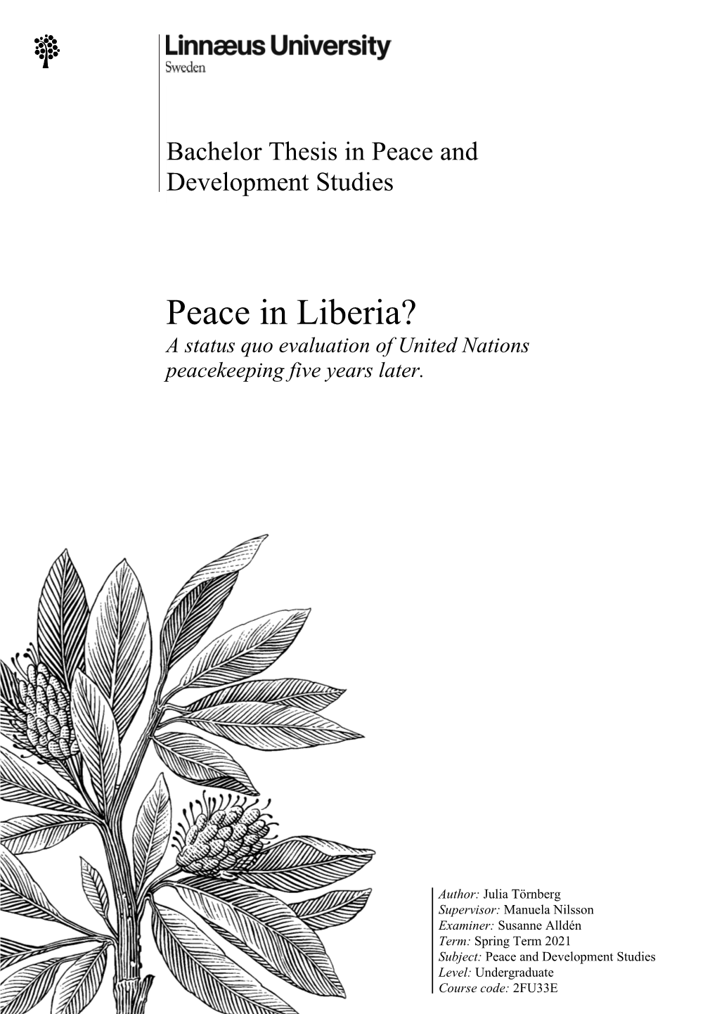 Peace in Liberia? a Status Quo Evaluation of United Nations Peacekeeping Five Years Later