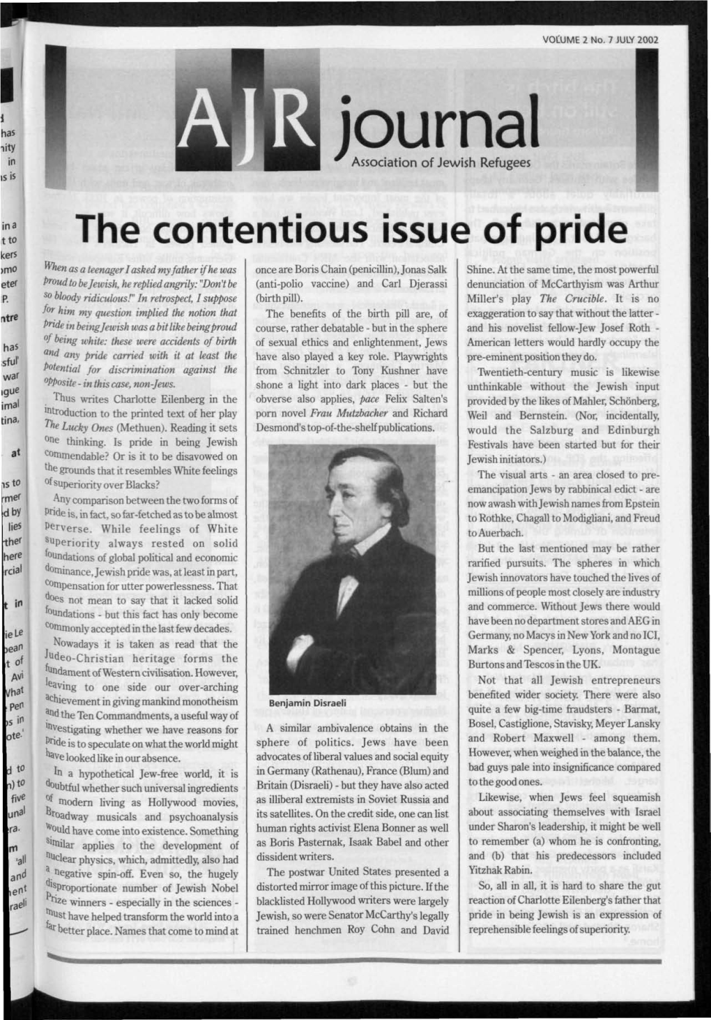 Fiilh Journal ^^^^1 ^^^^1 Association of Jewish Refugees the Contentious Issue of Pride