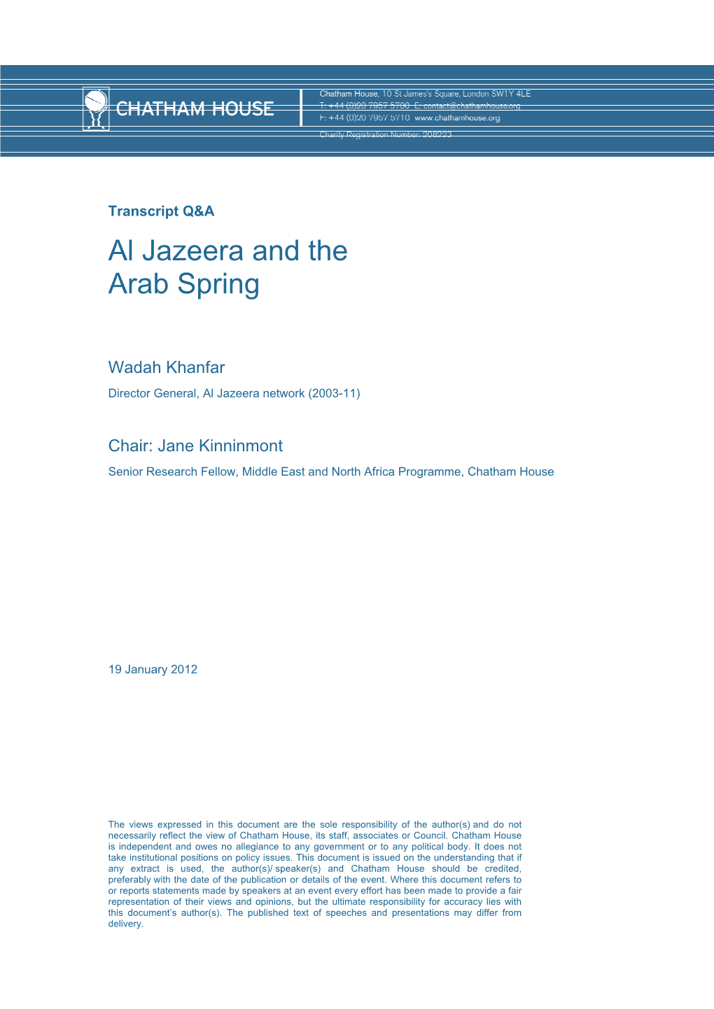 Al Jazeera and the Arab Spring