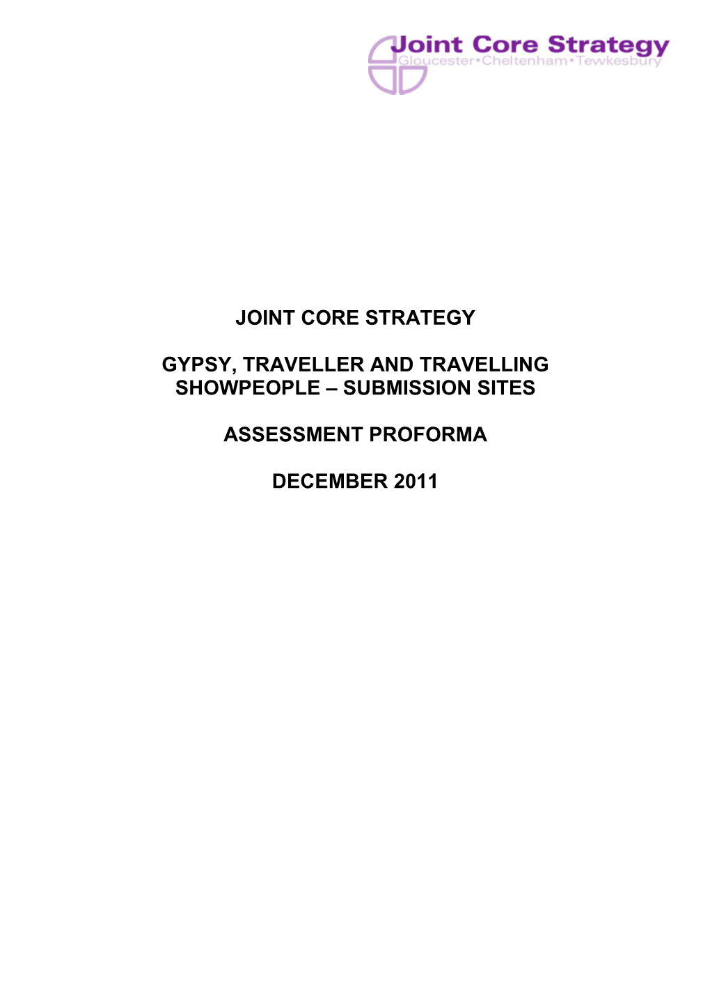 Joint Core Strategy Gypsy, Traveller and Travelling Showpeople