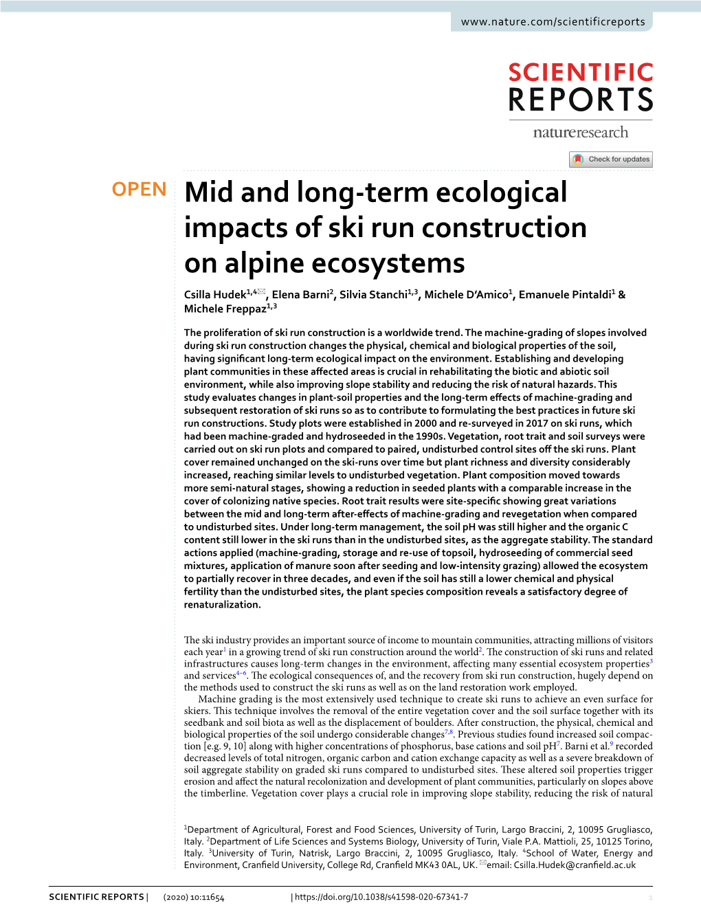 Mid and Long-Term Ecological Impacts of Ski Run Construction on Alpine