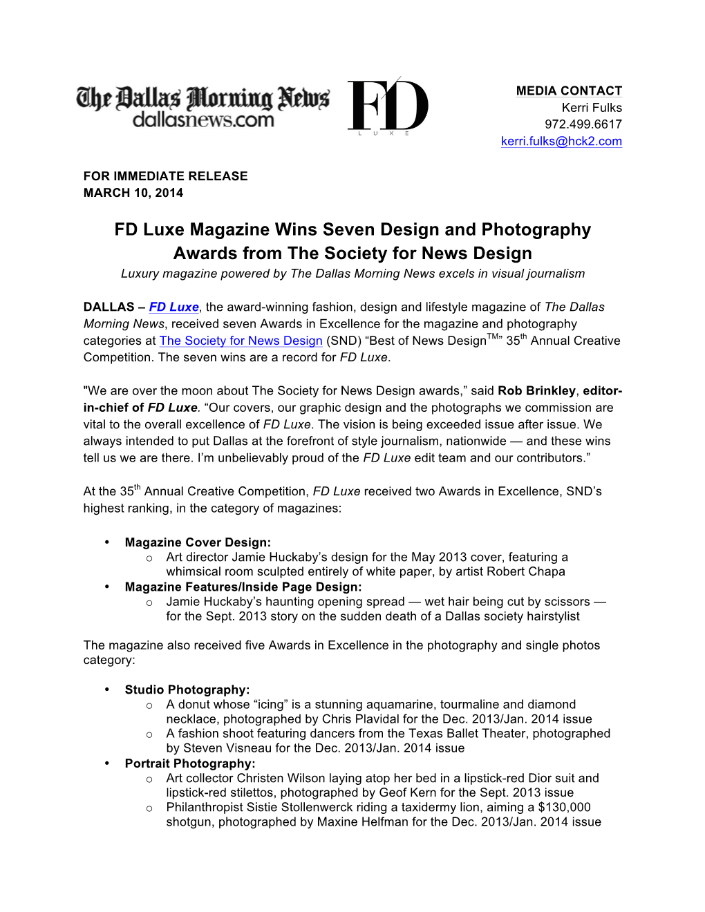 FD Luxe Magazine Wins Seven Design and Photography Awards