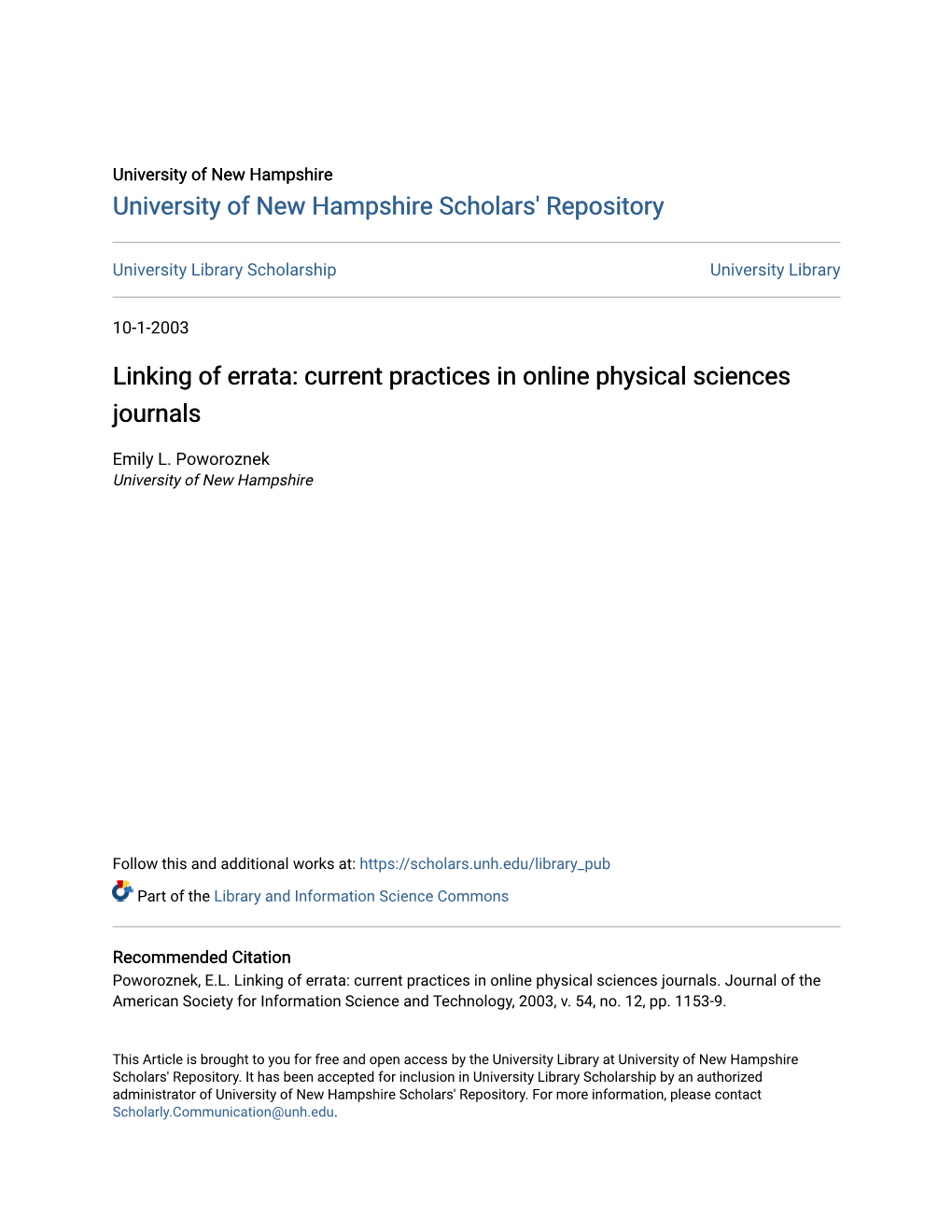 Linking of Errata: Current Practices in Online Physical Sciences Journals