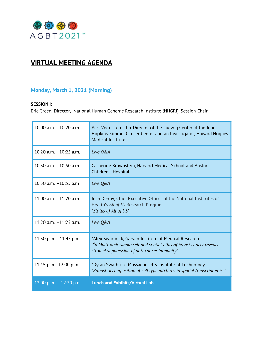 Virtual Meeting Agenda