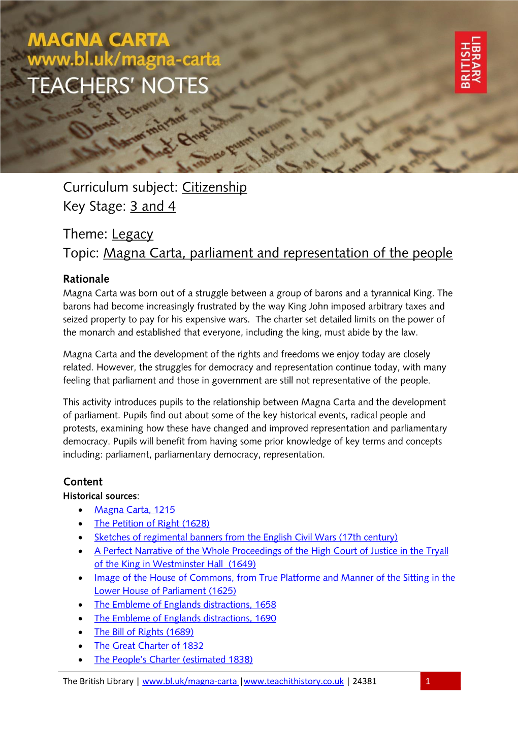 Magna Carta, Parliament and Representation of the People